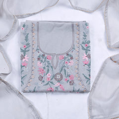 Organza Grey Unstitched Suit