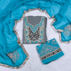 Organza Black & Sky Blue Unstitched Suit