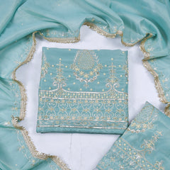 Shimmer Ice Blue Unstitched Lehenga Suit