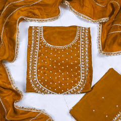 Organza Golden Unstitched Suit