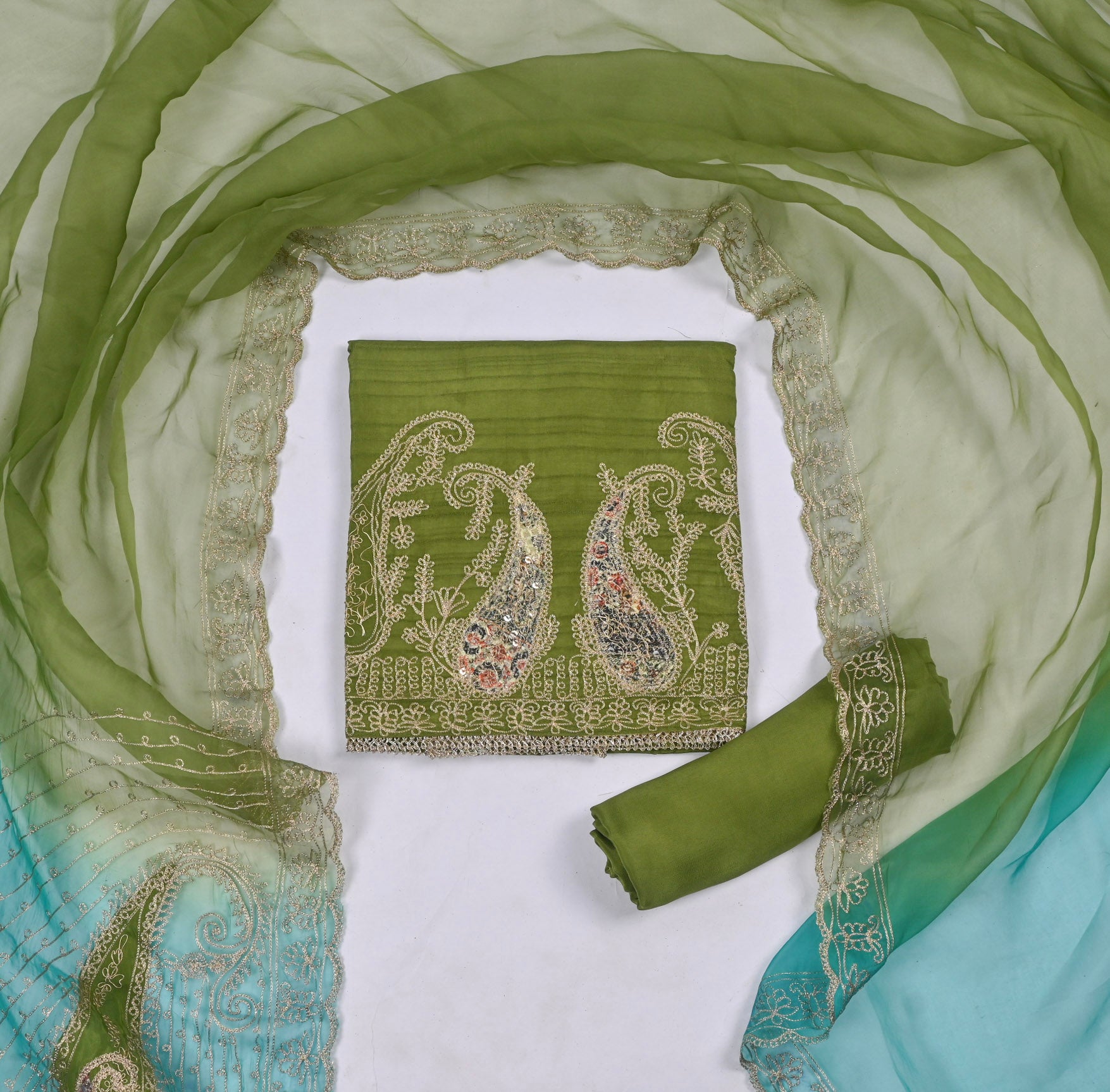 Raw Silk Parrot Unstitched Suit