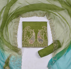 Raw Silk Parrot Unstitched Suit