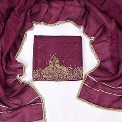 Silk Wine Unstitched Suit