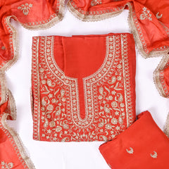 Organza Rust Unstitched Suit