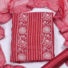 Georgette Red Unstitched Suit