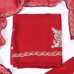 Twill Organza Maroon Unstitched Suit