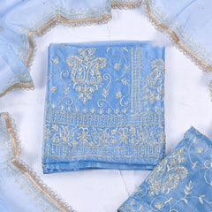 Glass Powder Blue Unstitched Lehenga Suit
