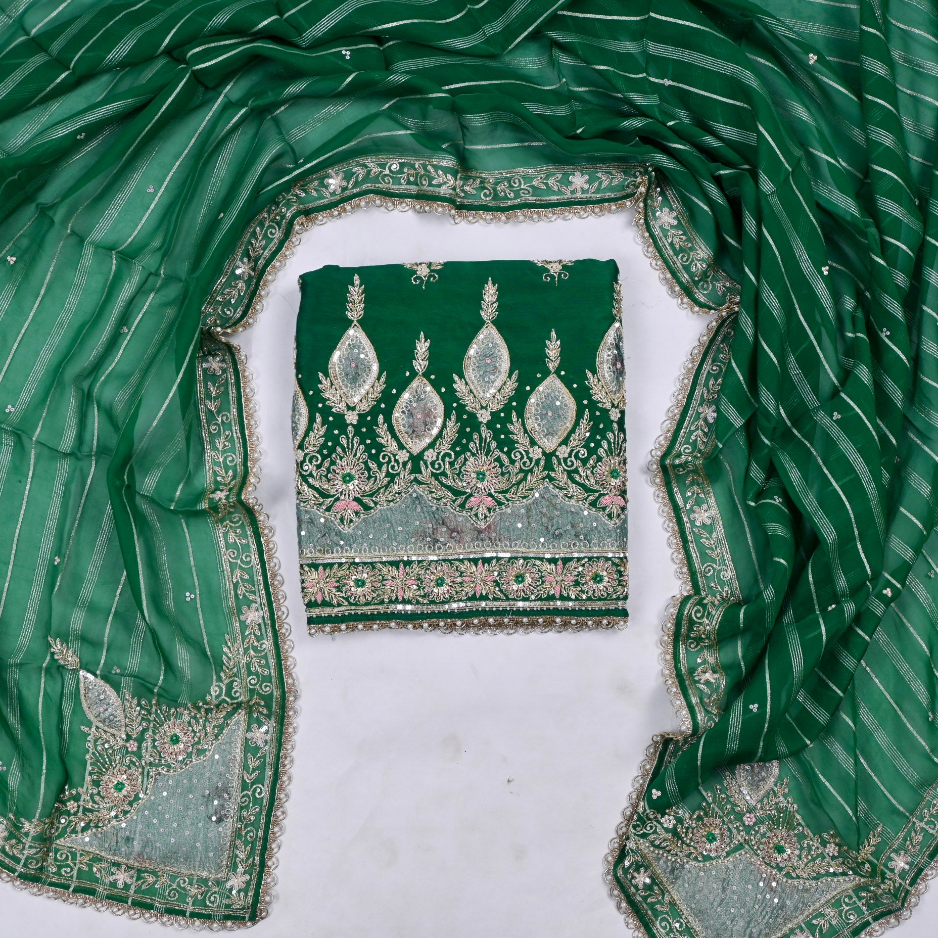 Raw Silk Green Unstitched Suit