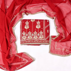 Organza Maroon Unstitched Suit