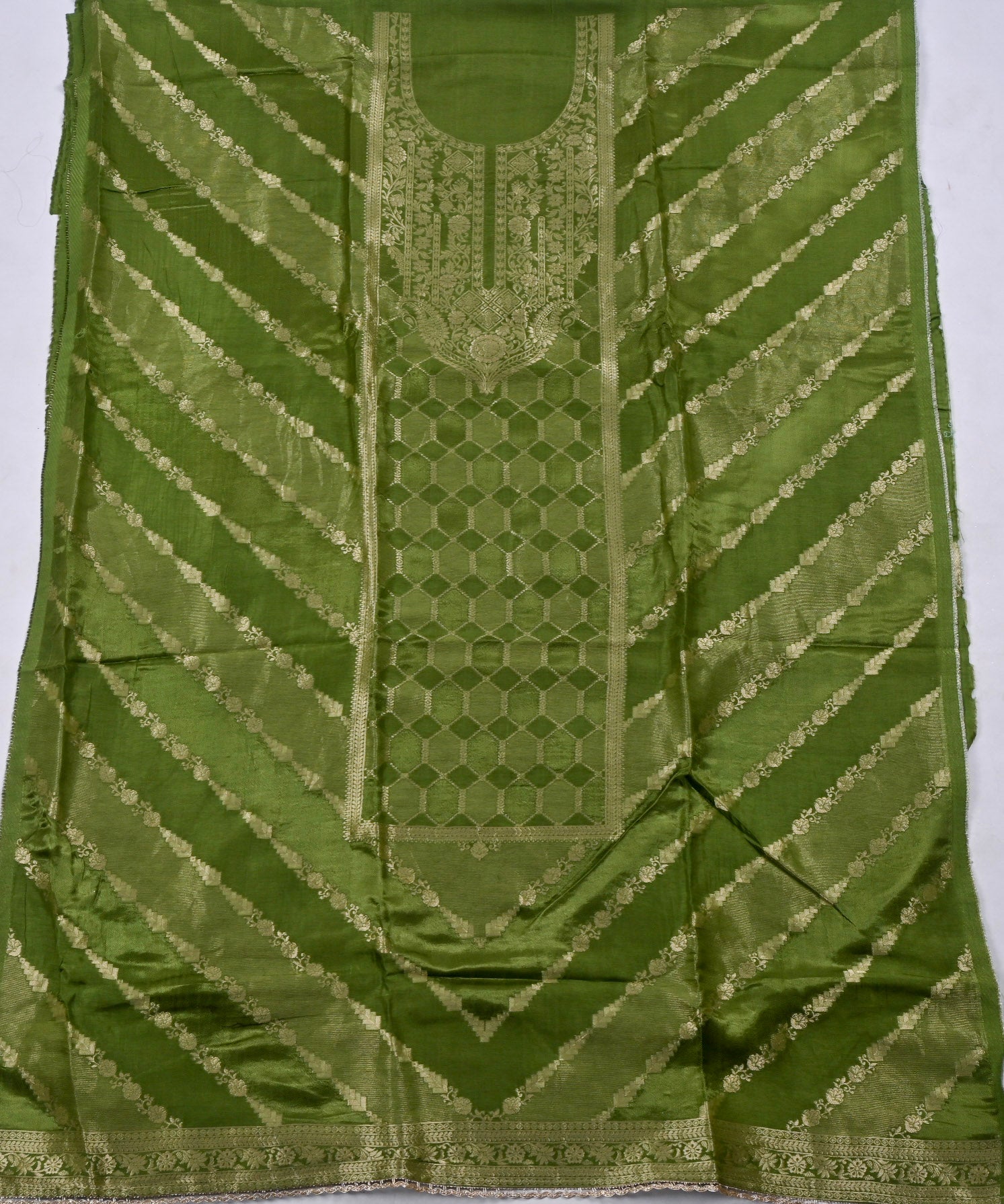 Banarasi Olive Green Unstitched Suit