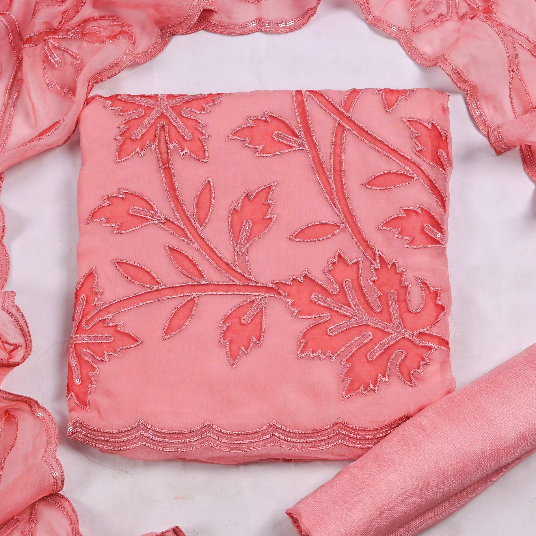 Organza Pink Unstitched Suit