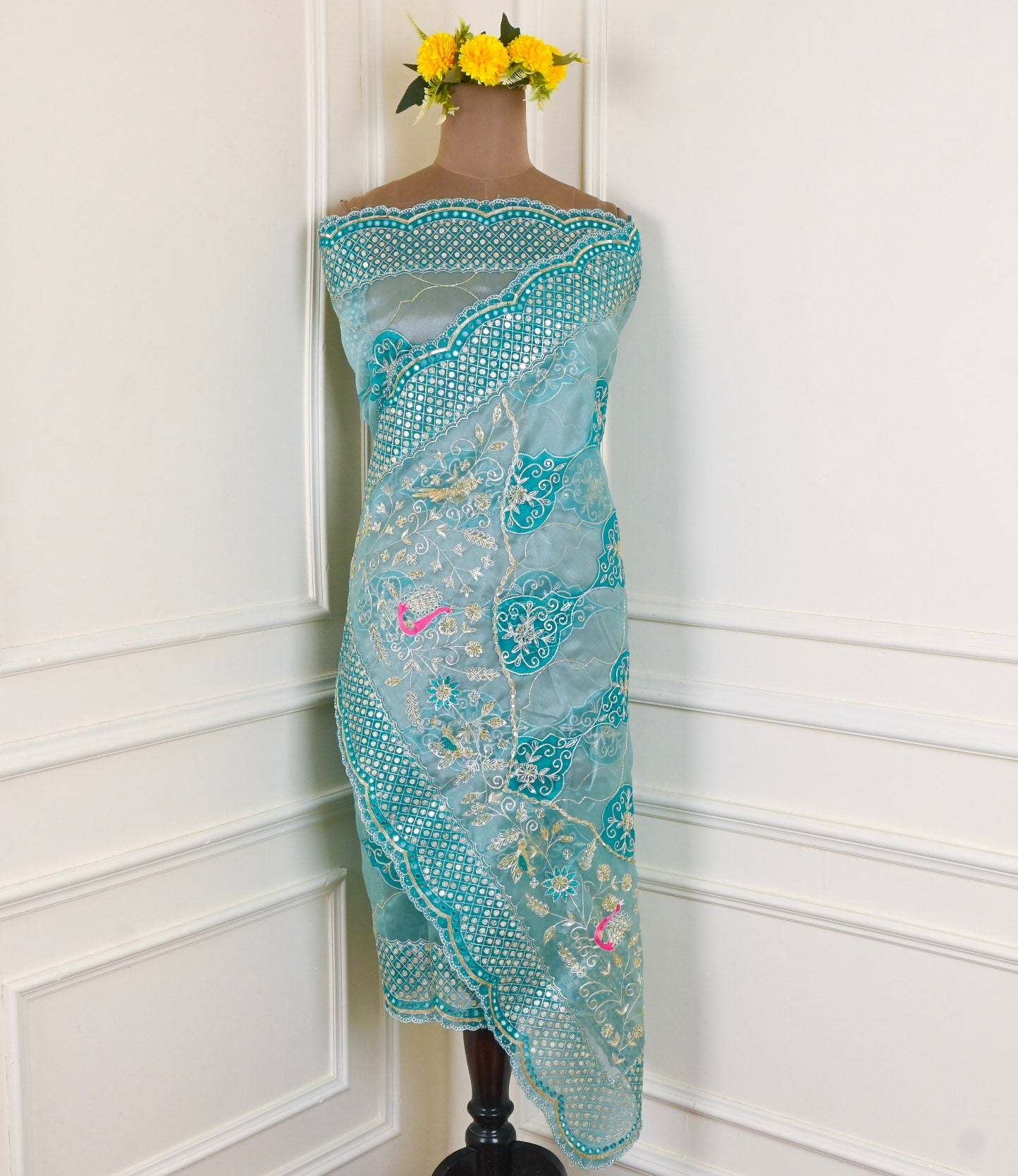 Glass Shimmer Aqua Blue Unstitched Suit