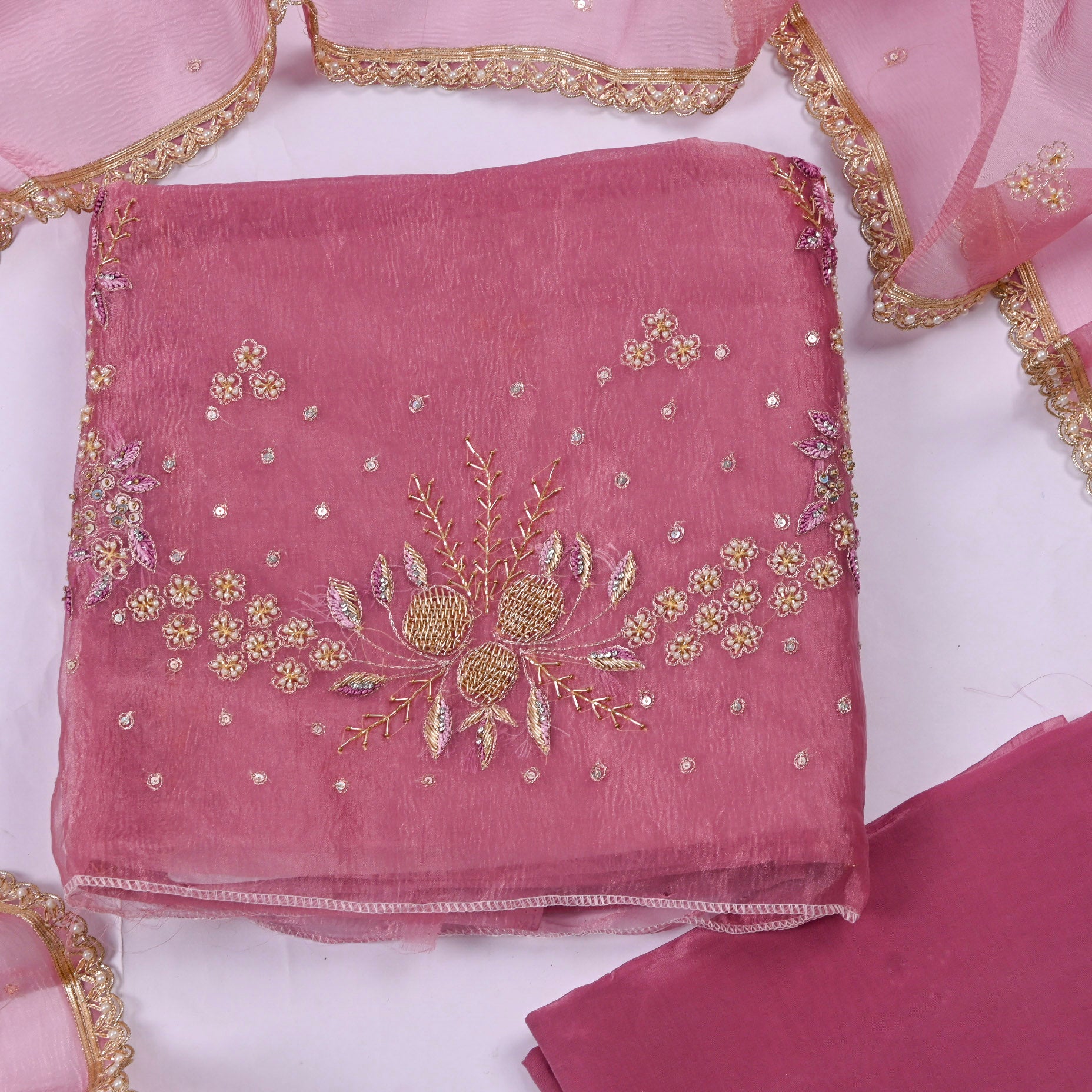 Crush Onion Pink Unstitched Suit