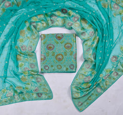 Banarasi Aqua Blue Unstitched Suit