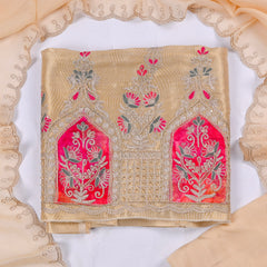 Banarasi Shimmer Beige Unstitched Suit