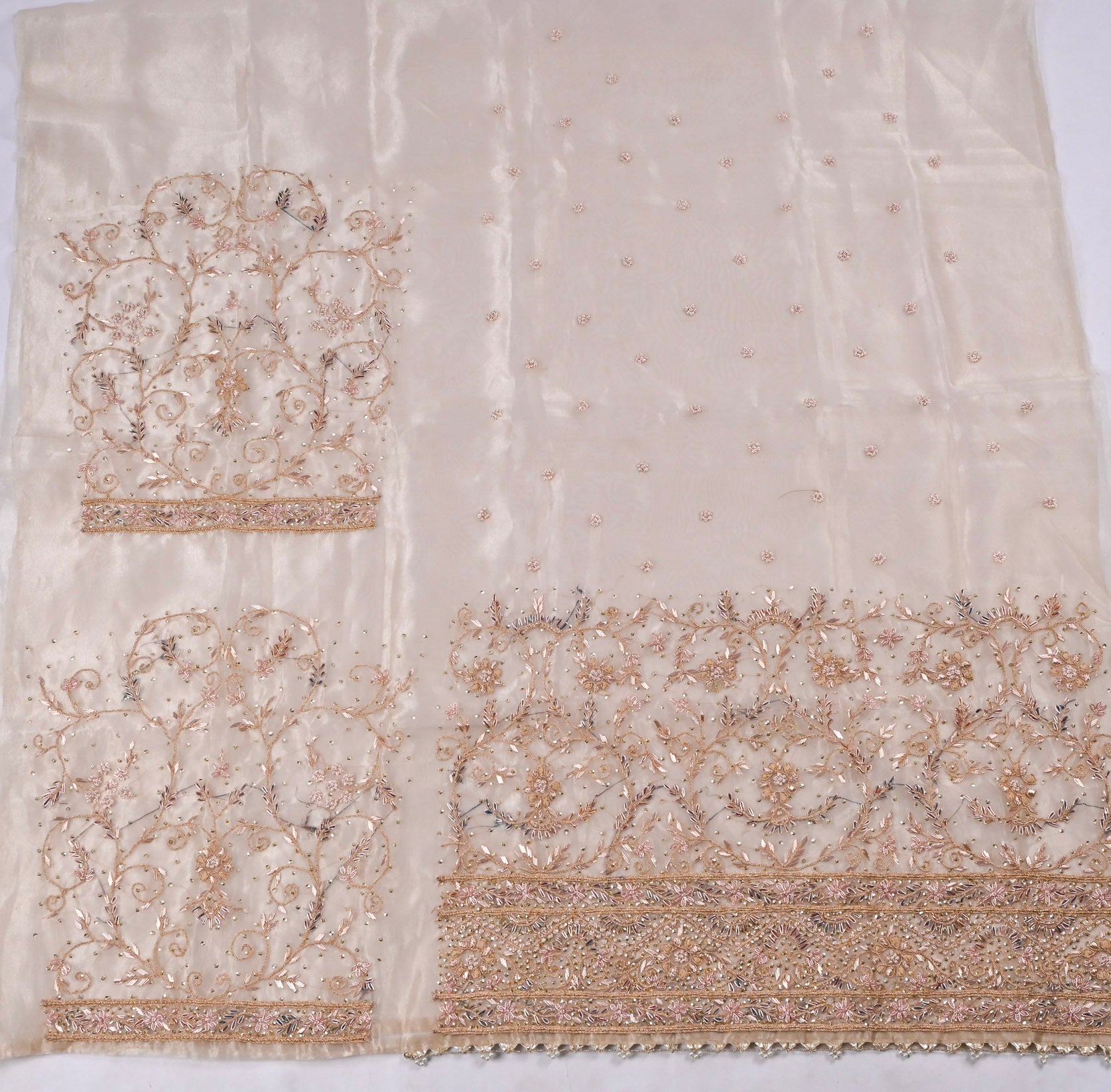 Glass Shimmer Beige Unstitched Suit