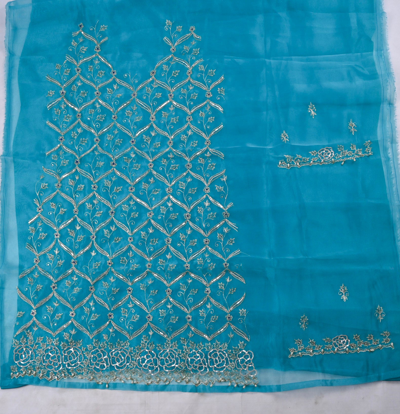 Glass Organza Aqua Blue Unstitched Suit