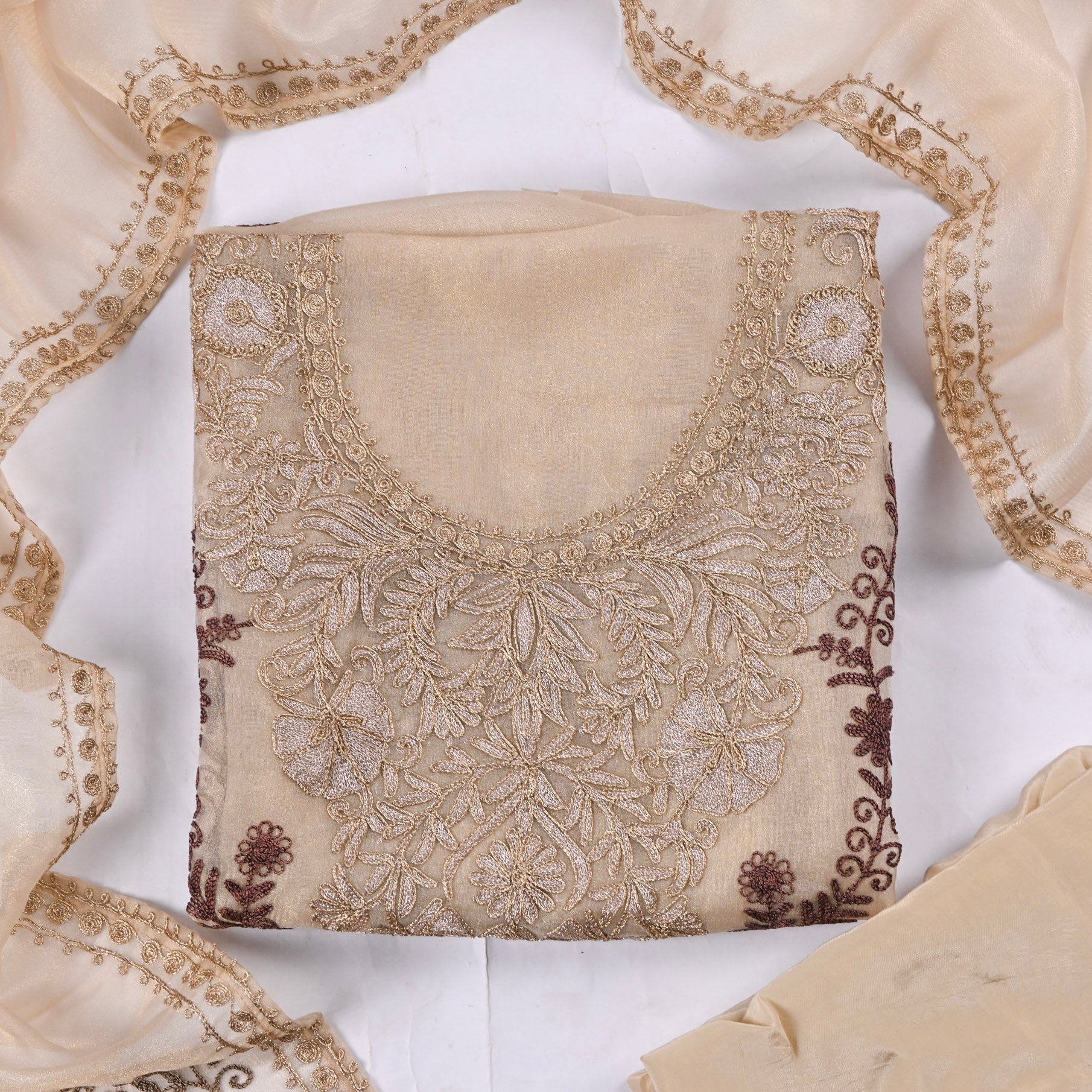 Crush Shimmer Beige Unstitched Suit
