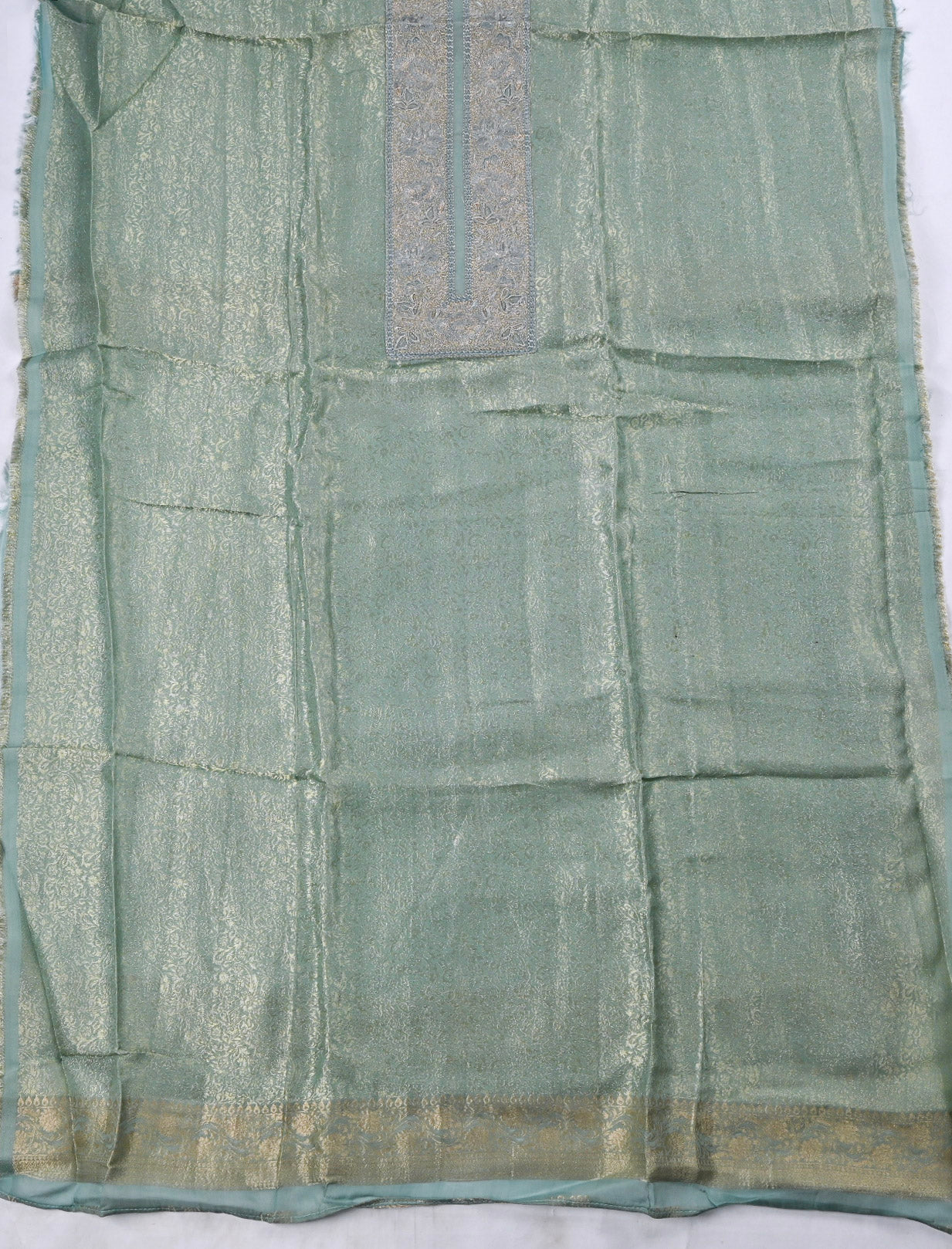 Banarasi Silk Pista Green Unstitched Suit