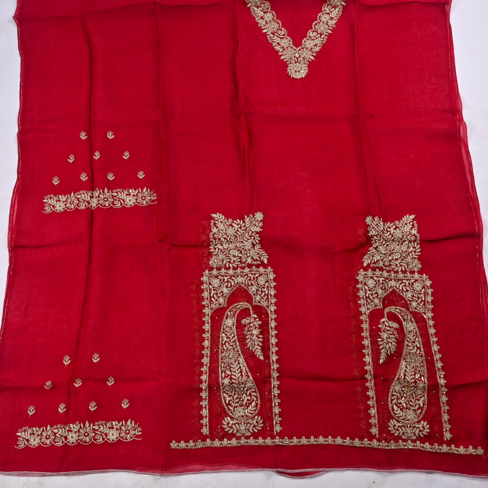 Organza Maroon Unstitched Suit