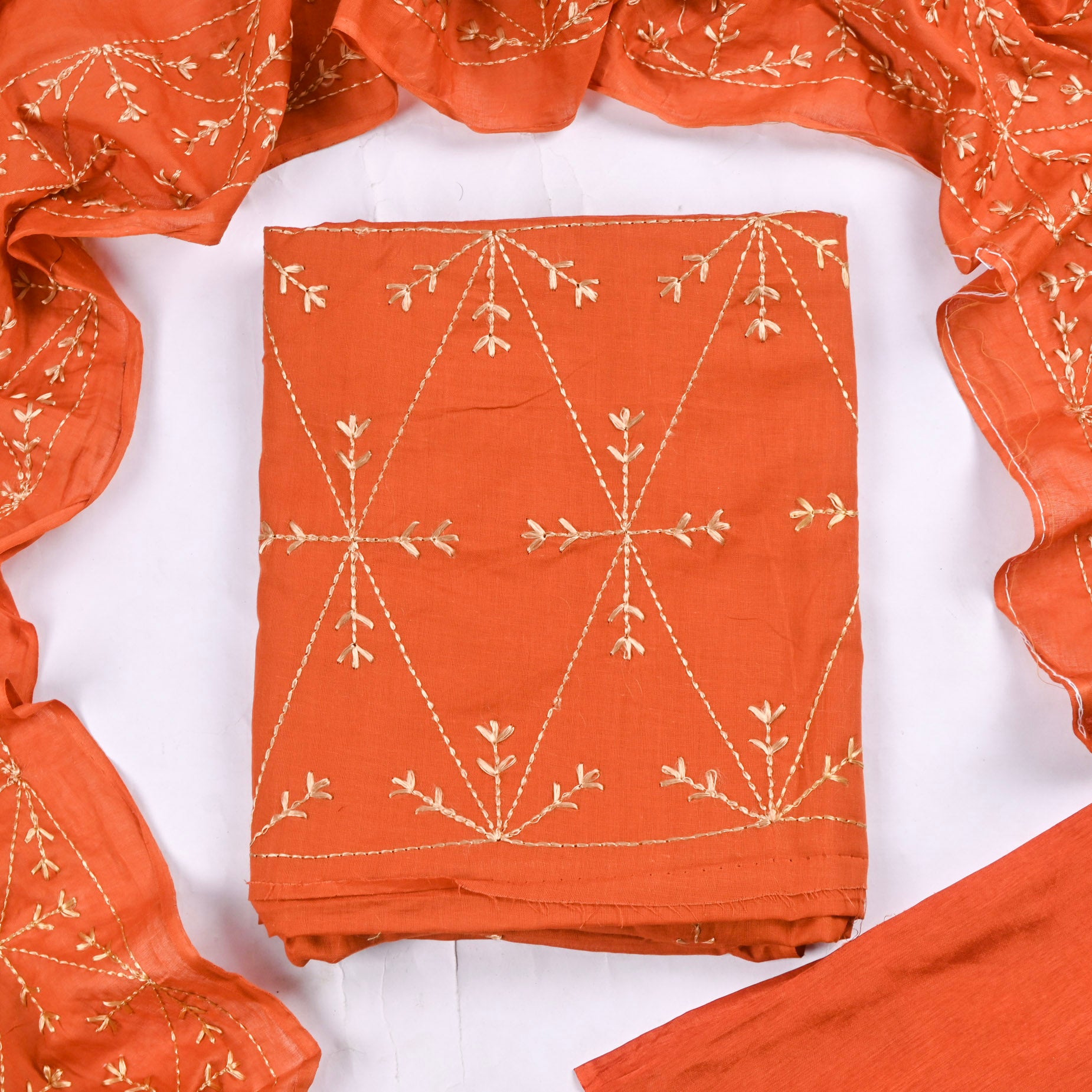 Mul Mul Orange Phulkari Suit