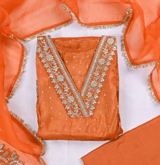 Banarasi Orange Unstitched Suit