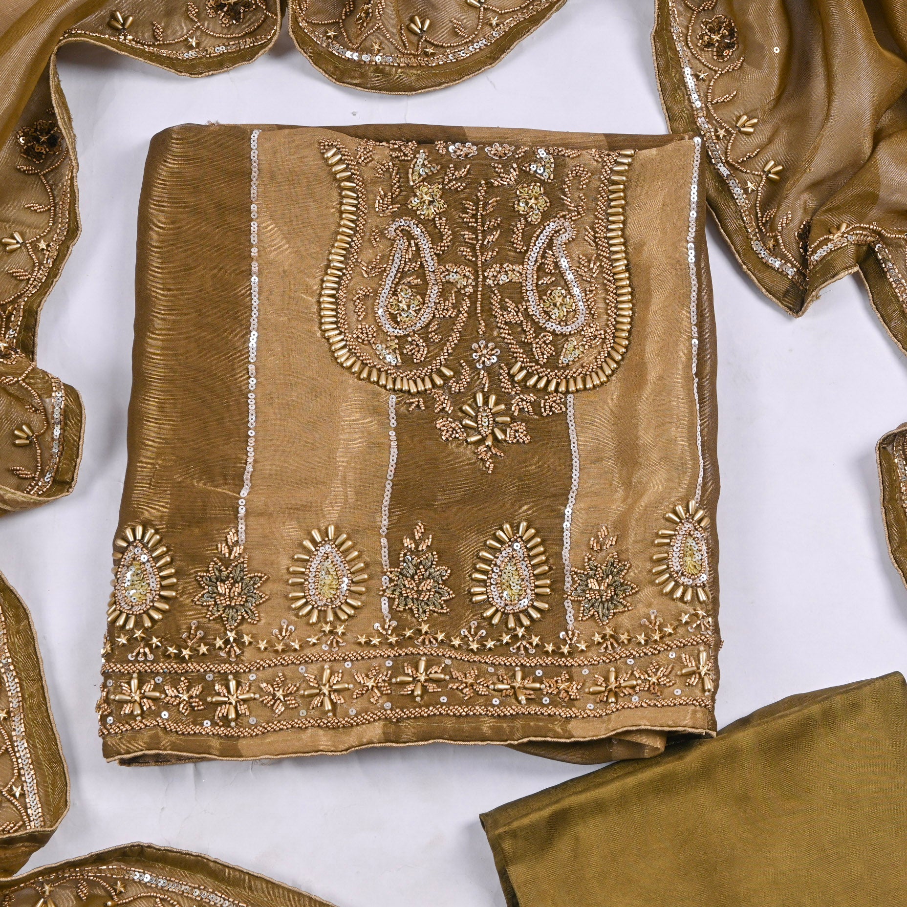 Shimmer Mehandi Unstitched Suit
