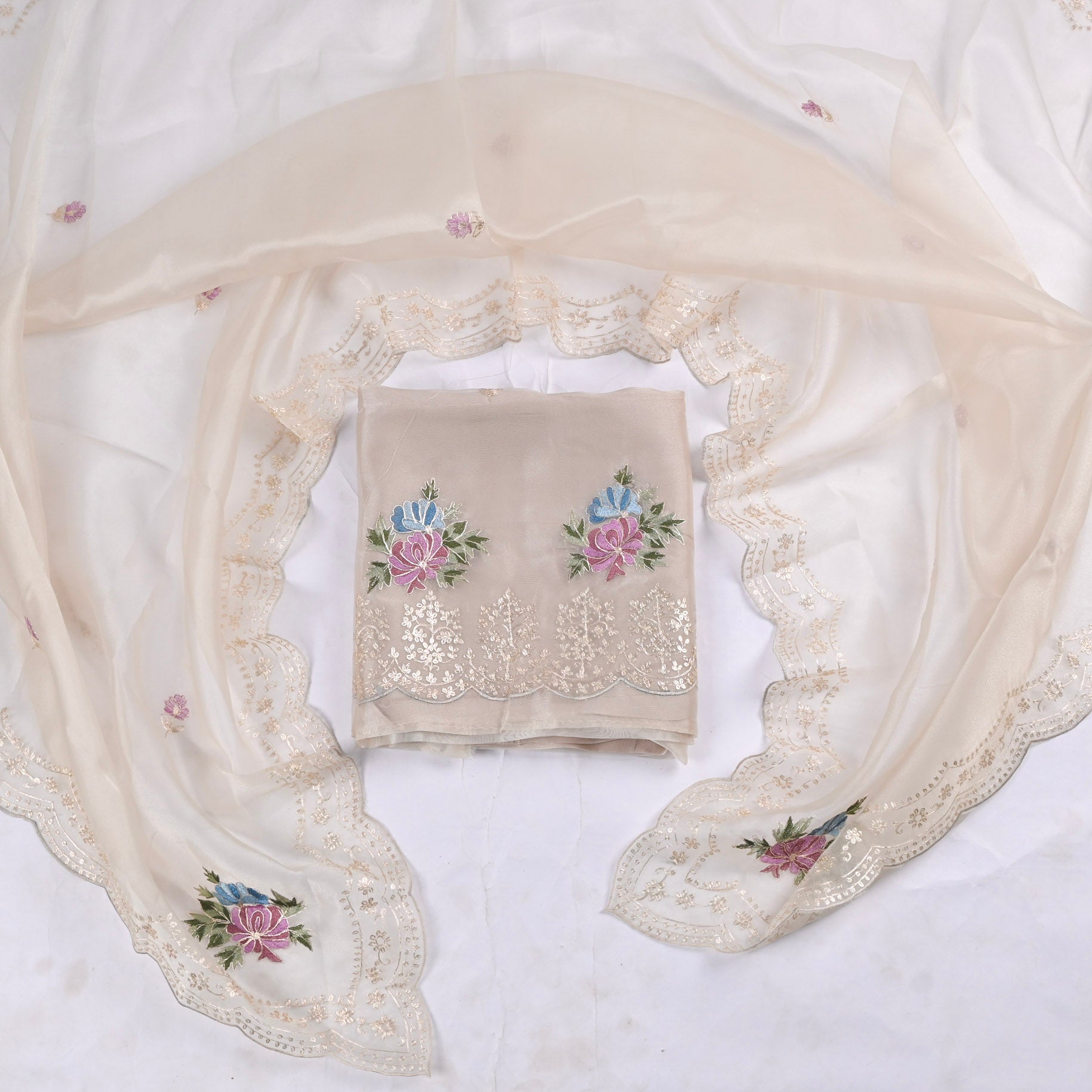 Glass Shimmer Off-White Unstitched Suit