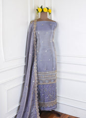 Shimmer Mauve Grey Unstitched Lehenga Suit