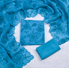 Organza Sky Blue Unstitched Suit