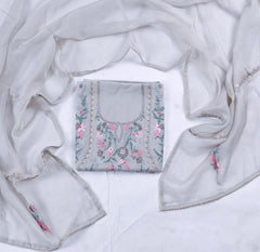 Organza Grey Unstitched Suit