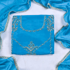Crepe Sky Blue Unstitched Suit