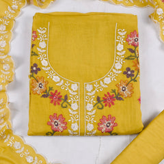 Mul Cotton Yellow Unstitched Suit
