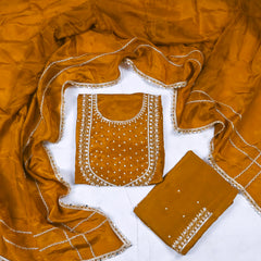 Organza Golden Unstitched Suit