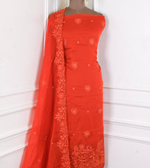 Organza Rust Unstitched Suit