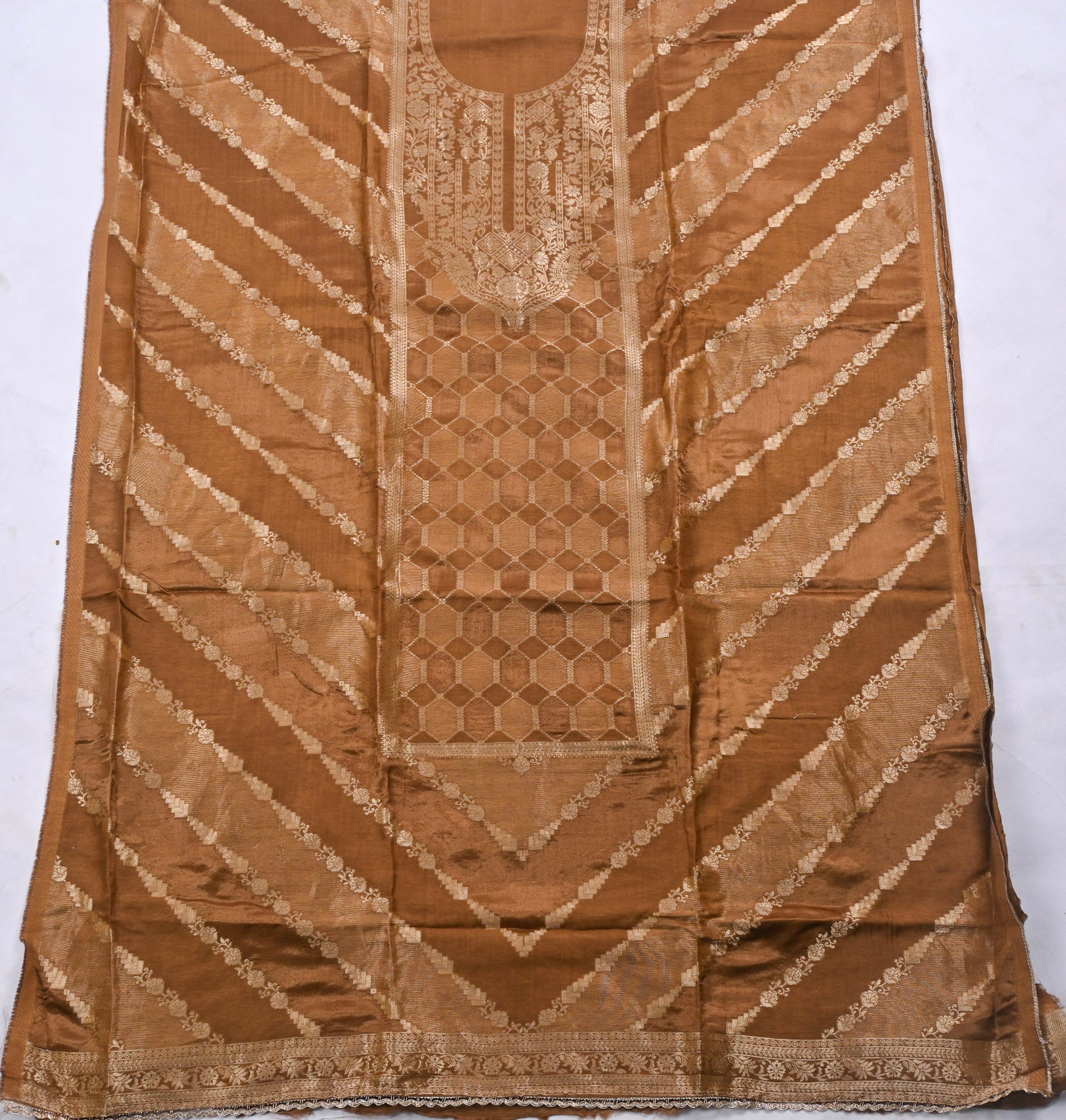 Banarasi Brown Unstitched Suit
