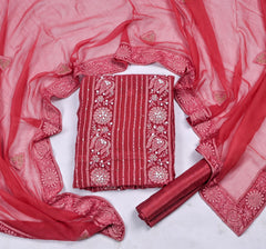 Georgette Red Unstitched Suit