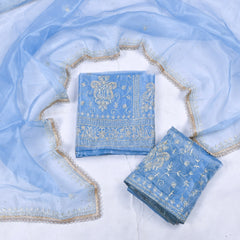 Glass Powder Blue Unstitched Lehenga Suit