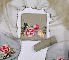 Organza Grey Unstitched Suit