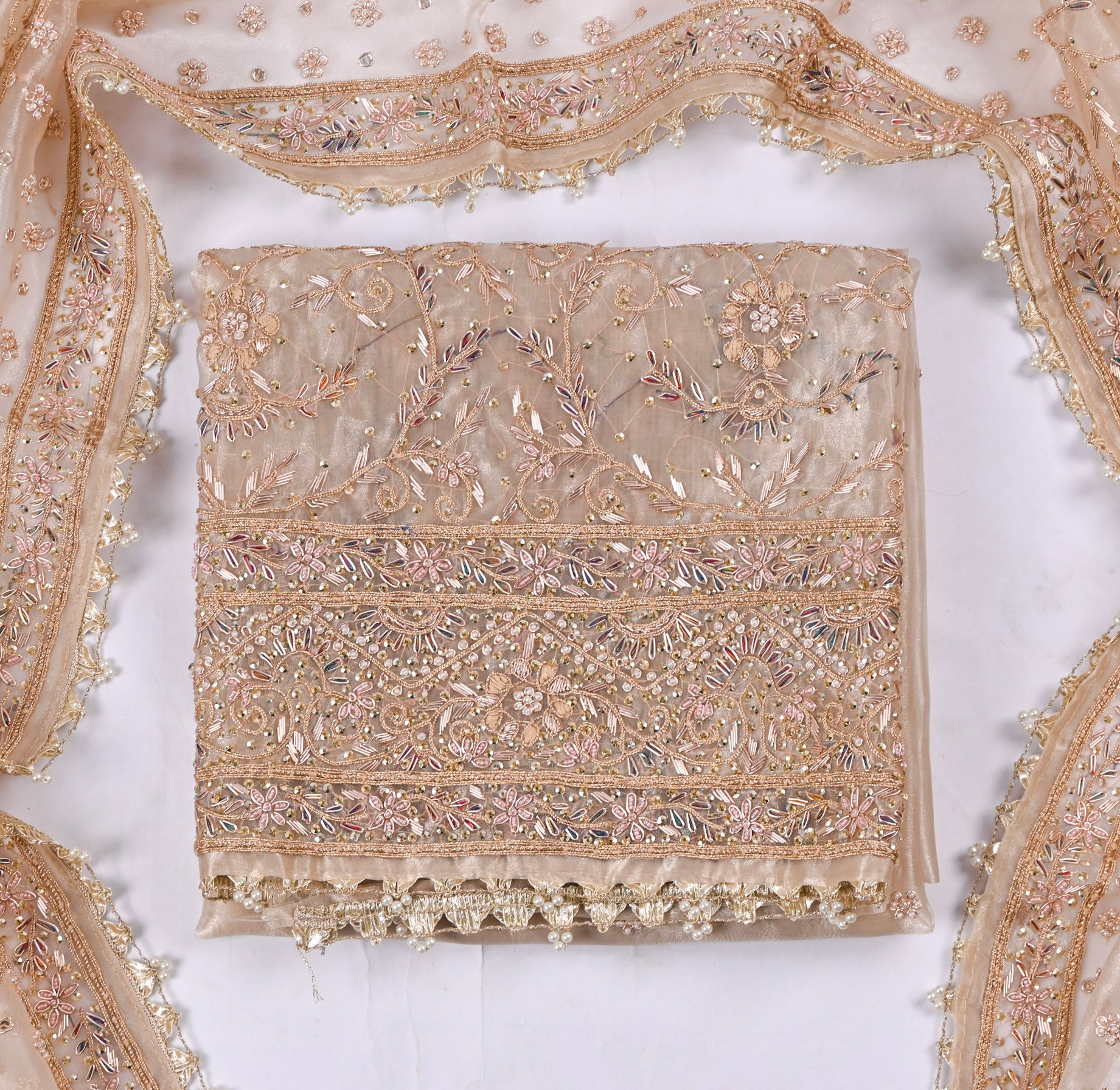 Glass Shimmer Beige Unstitched Suit