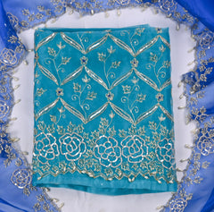 Glass Organza Aqua Blue Unstitched Suit