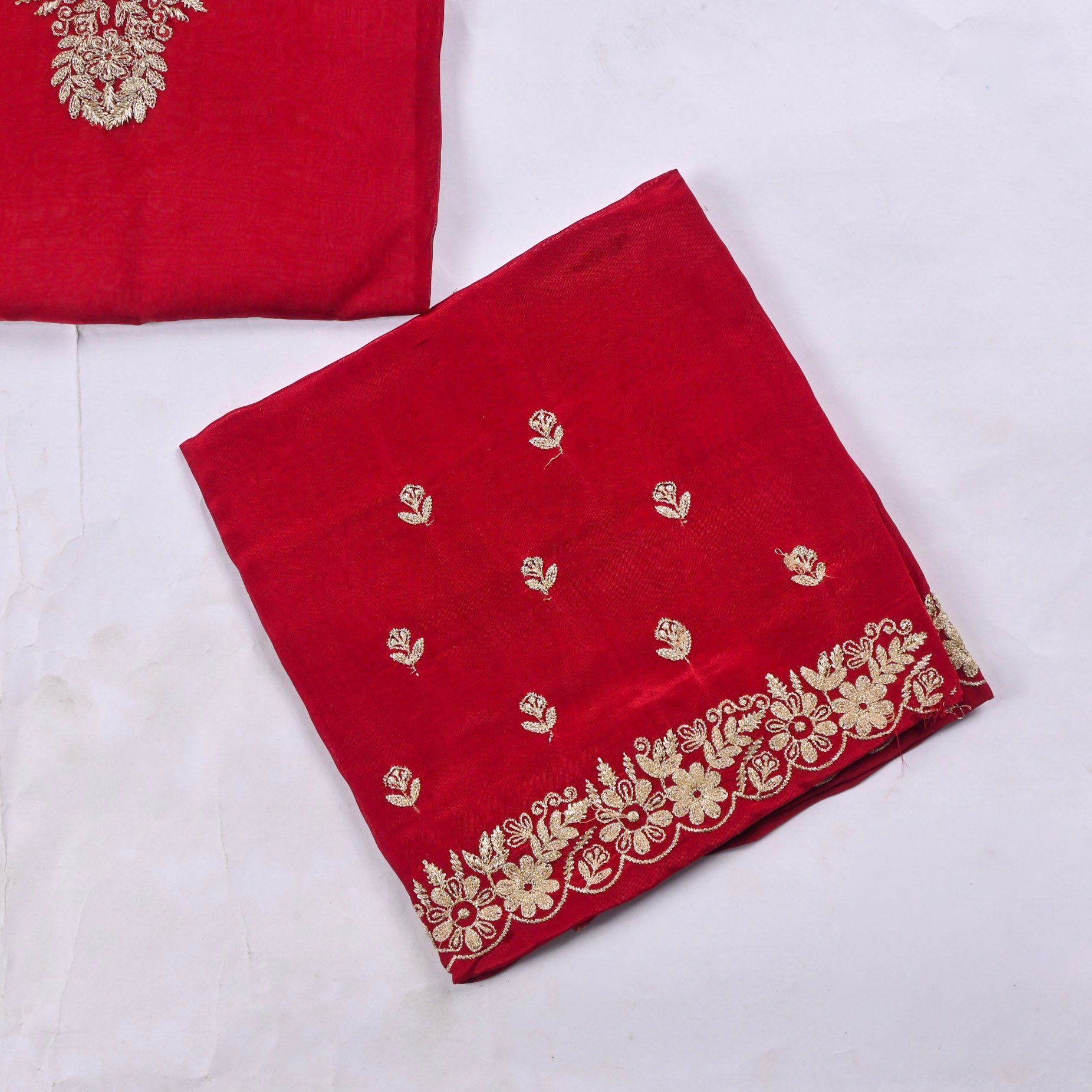 Organza Maroon Unstitched Suit