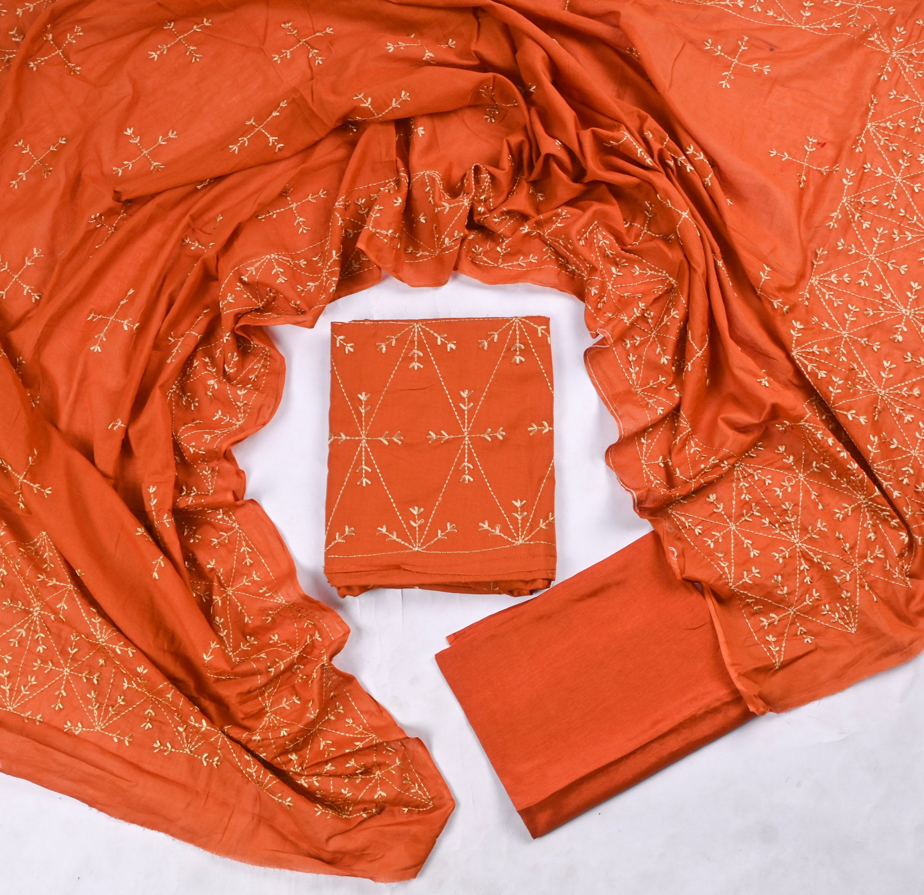 Mul Mul Orange Phulkari Suit