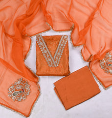 Banarasi Orange Unstitched Suit
