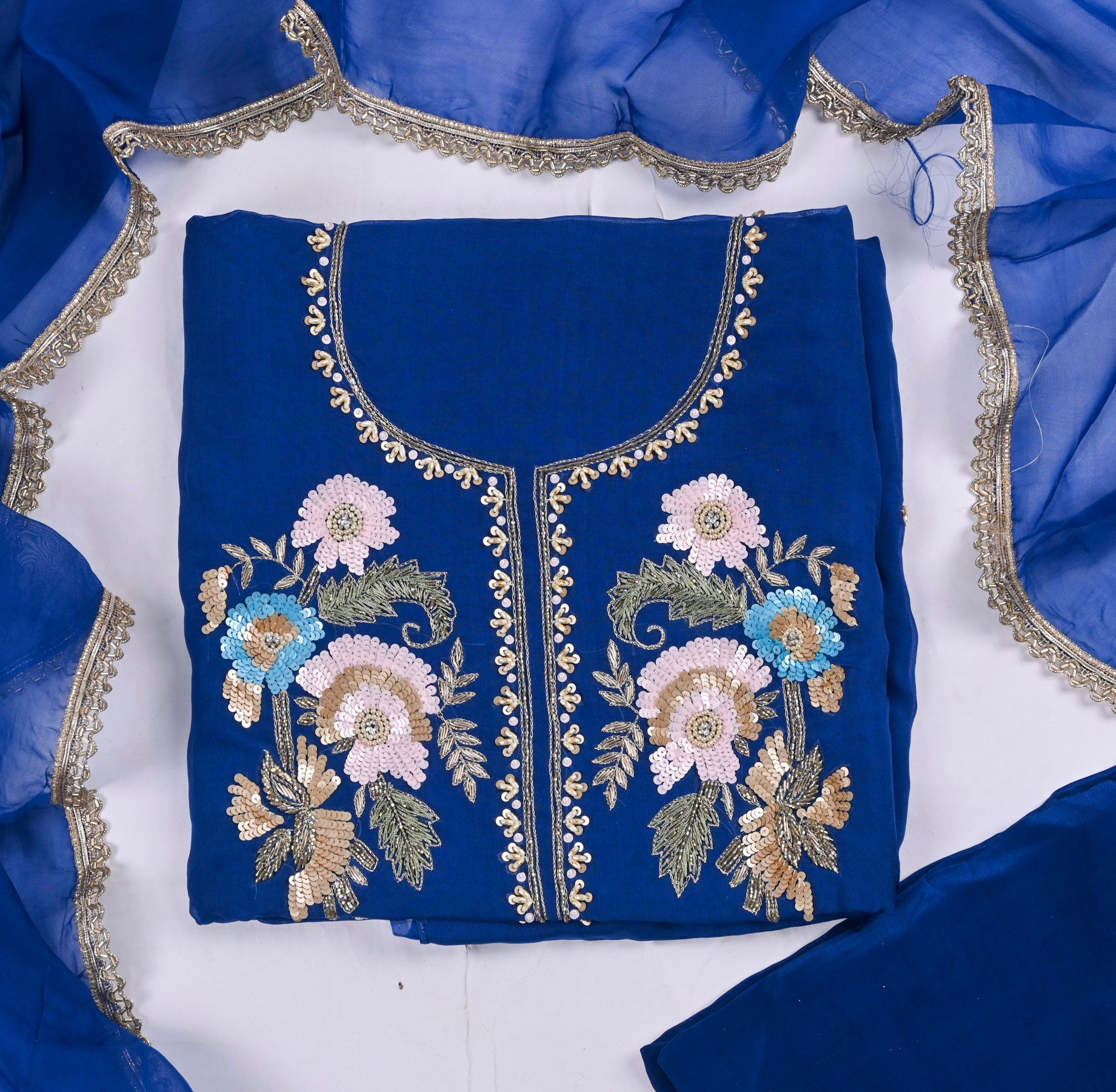 Organza Blue Unstitched Suit
