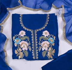 Organza Blue Unstitched Suit
