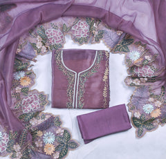 Organza Purple Unstitched Suit