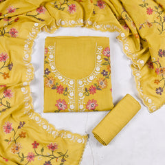 Mul Cotton Yellow Unstitched Suit