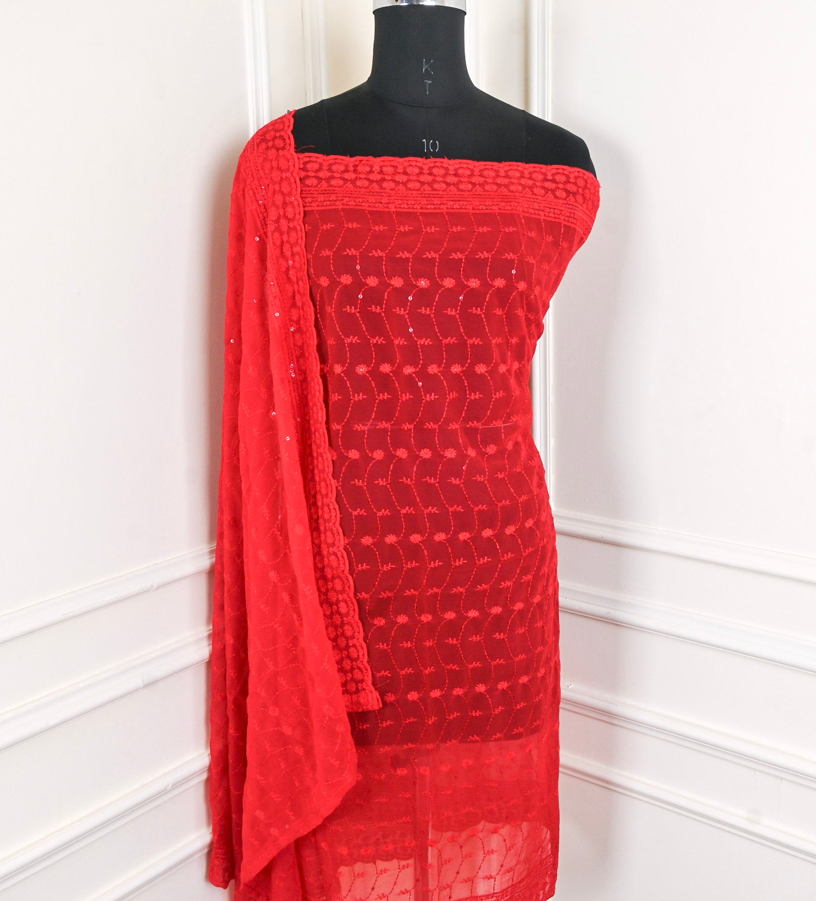 Georgette Red Unstitched Suit