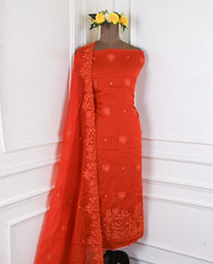 Organza Rust Unstitched Suit
